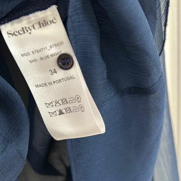 New SeeByChloe Blue Night Georgette Blouse - Picture 8 of 11